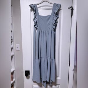 Ruffled Strap Maxi Dress in Dusty Blue